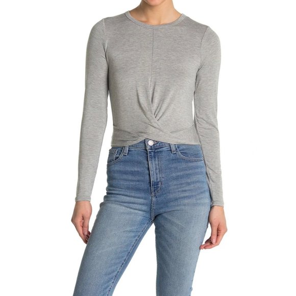 Socialite Seamed Front Twist Long Sleeve Top - Grey NEW - Picture 1 of 5